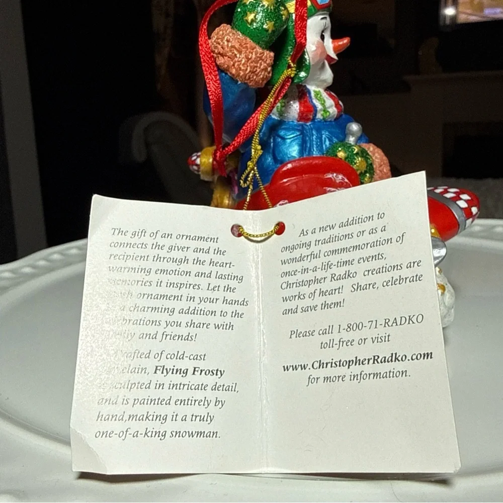Christopher Radko Flying Frosty Airlplane Ornament 2002 Pilot Gift New Vintage